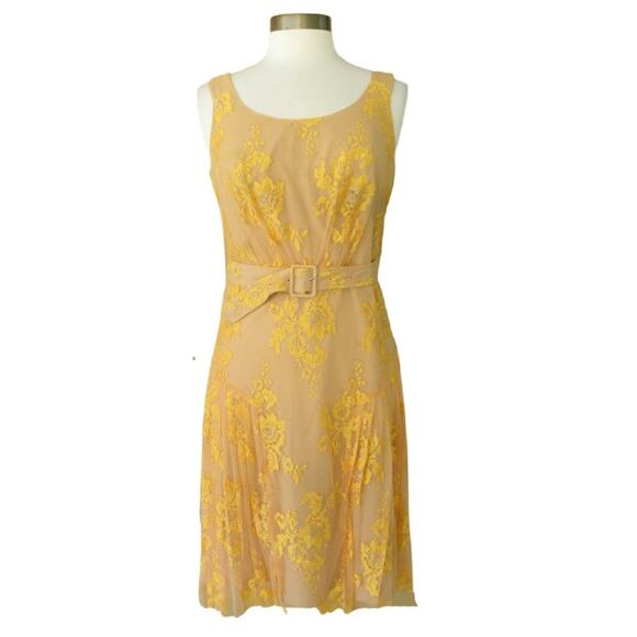 Vera Wang Lavender Label Yellow Lace Cocktail Party Dress Sleeveless